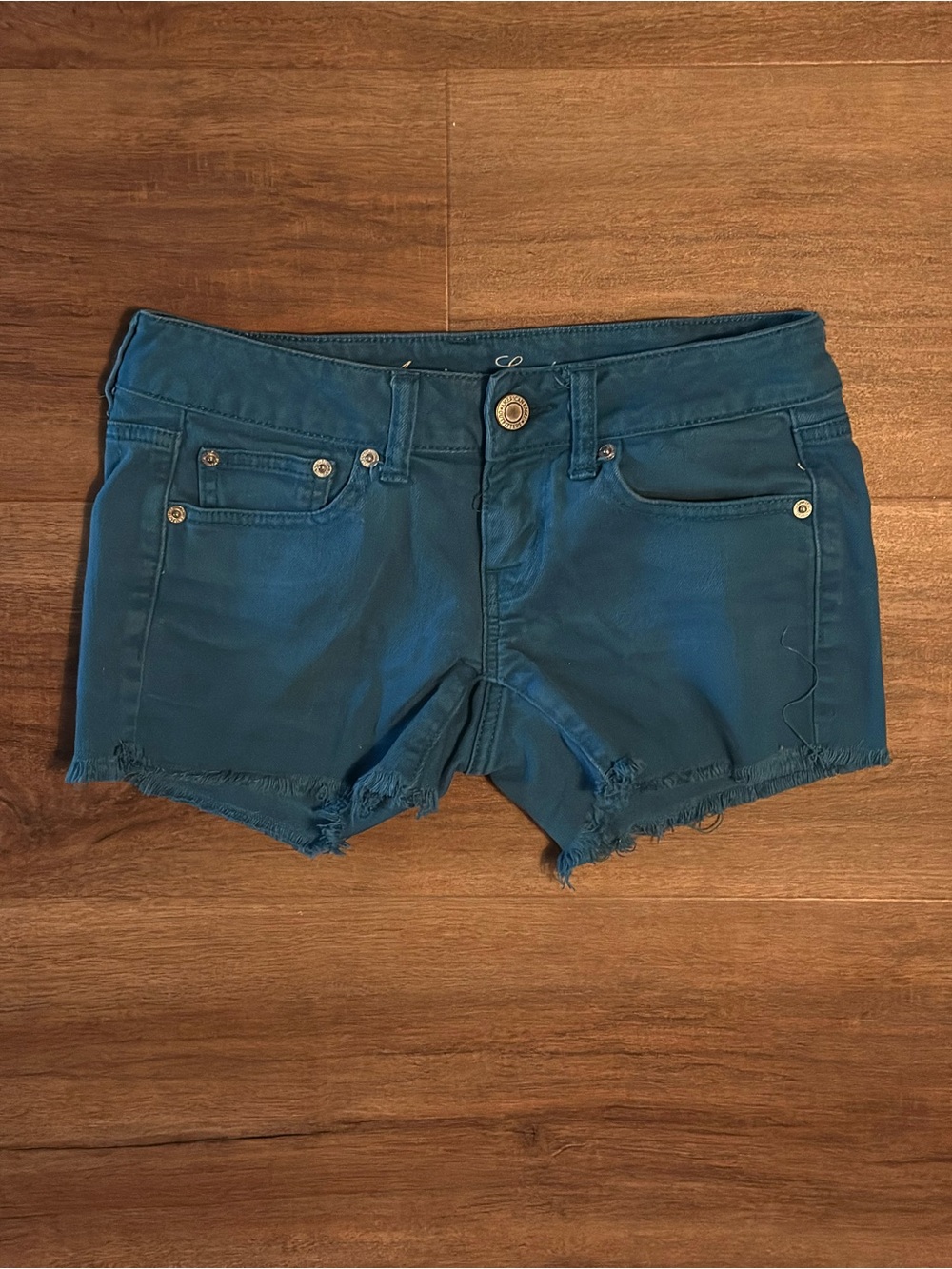 American Eagle Outfitters Teal Frayed Hem Jean Shorts